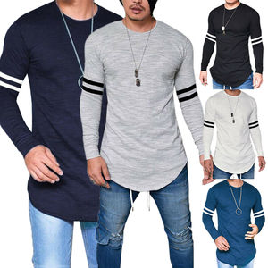 Camiseta informal de manga larga y diseño para hombre, Camiseta ajustada con dobladillo curvo, con estampado personalizado - Product Image 1