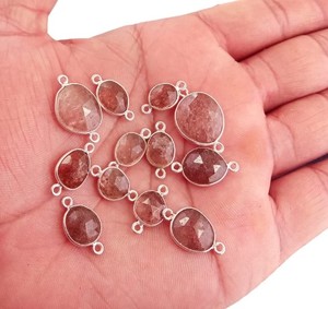 Connecteurs de cadre en pierre précieuse pour Bracelet, Quartz, fraise en argent Sterling, forme libre, 8-12mm, 30 pièces - Product Image 3