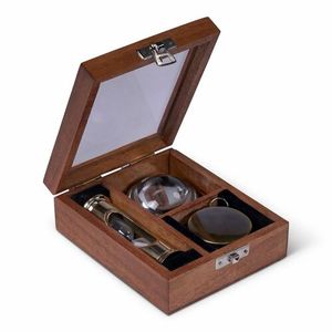 Instrument de test Boîte cadeau nautique Lot de 3 coffret cadeau nautique très exigeant avec boîte en bois Boussole sablier et loupe - Product Image 2