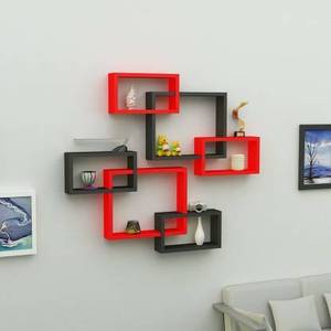 Étagères murales flottantes couleur MDF, décoration murale, Fiber de densité moyenne, taille de 6, rouge, noir - Product Image 4