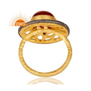Anillo de latón chapado en oro de 14k, joyería hecha a mano ancha, de cristal redondo al por mayor, para cóctel, proveedor de joyería - Product Image 4