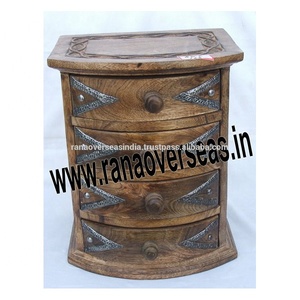 Wooden <b>Chest</b> of Four Drawers With Hand Carving for Living Room and Hotel <b>Storage</b> Organiser - Product Image 1