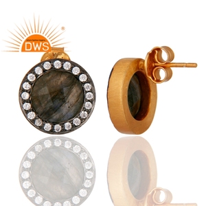 Round Shaped <b>Gold</b> Plated 925 Silver Stud Earrings Wholesale Labradorite Zircon <b>Set</b> Earrings Jewelry Classic Collection - Product Image 2