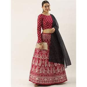 Designer Lehenga Choli pour Dames Filles Superbe Zari Feuille Aada Robe en Tissu de Soie Slub pour les Fonctions de Mariage Occasions de Fête - Product Image 1