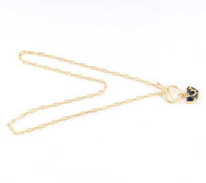 De enero de piedra natural de cuarzo rosa colgante, collar de oro 24k/Collar de plata gruesa rectángulo Cierre de palanca collar - Product Image 4