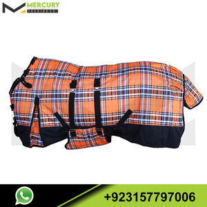 马道岔防水冬季毛毯羊毛衬里橙色格子84英寸毛绒马毯防水透气面料 - Product Image 4