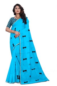 Derniers vêtements de mariage beau designer Broderie fleur travail coton soie saree avec chemisier non cousu couleur rose meilleur prix Alphanumero - Product Image 5