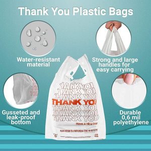 Bolsa de camiseta con refuerzo lateral OEM personalizada con impresión de agradecimiento para el fabricante de bolsas de uso en supermercados - Product Image 3