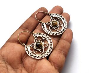 Pendientes de aro de piedra de latón Ojo de Tigre estilo bohemio Life of Flower - Product Image 4