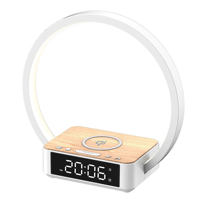 2021 новый оптовый заказ настольная лампа двойное настольное портативное беспроводное зарядное устройство с будильником отображения времени