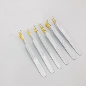 Pinzas de extensión de pestañas de acero inoxidable japonesas de oro blanco, herramienta de peinado multiusos para uso en salón - Product Image 1