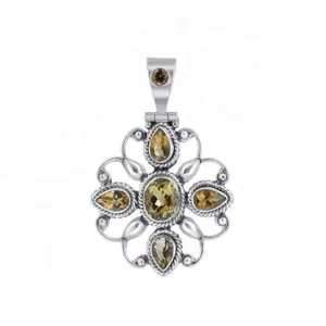 Hot Trend Natural 925 Sterling Silver Citrine Gemstone Pendant Indian Wholesale Price Silver Jewelry Supplier