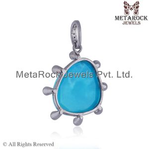 Prong Set de piedras preciosas de turquesa plata 925 oxidado Natural diamante diseñador colgante de joyería al por mayor - Product Image 4