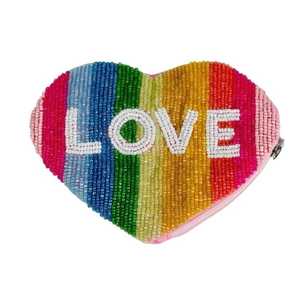 Monedero con cuentas de semillas de corazón de Palma de mamá, bolso de cuentas de semillas, tarjetero de regalo para el Día de la madre, bolso de mano bordado multicolor personalizado - Product Image 5