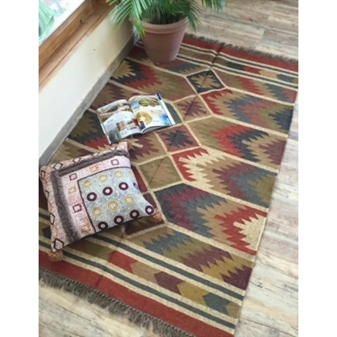 Hand made Vintage Indian Wool Rug ,kilim carpet