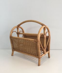 VINTAGE RATTAN MAGAZINE RACK - Organization Book Shelves - Natural Newspaper Storage - <b>File</b> Holder <b>Organizer</b> - SISU BrandRFS-054 - Product Image 1
