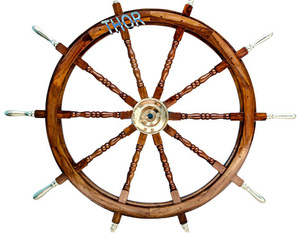 Timón de Barco Coleccionable, Decoración Náutica Pirata de Madera, con Asa de Latón, Letreros de Barco para Pared, 72 Pulgadas, Regalo - Product Image 2
