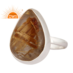 Pear Cut Genuine Golden Rutile <b>Quartz</b> Gemstone <b>Ring</b> Jewelry Wholesaler 925 Sterling Silver Chunky Girl <b>Ring</b> Supplier - Product Image 1
