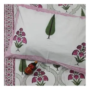 Beautiful indian hand block printed Percale Cotton queen bedspread