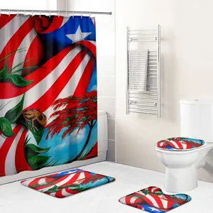 Benutzer definierte Puerto Rico Flagge Dusch vorhänge Badezimmer Set Großhandel Luxus wasserdichtes Polyester 4 Stück Cortina de Bano Toiletten sets