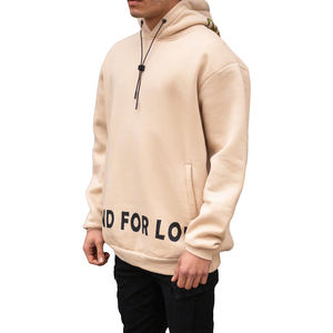 Wholesale Custom <b>Oversized</b> 100% Cotton <b>Fleece</b> Lined <b>Men</b> Screen Print Embroidery Sweatshirt <b>Hoodie</b> Beige Color High Quality GSM - Product Image 2