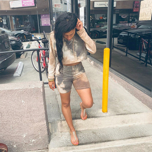 เสื้อยืดมัดย้อมสำหรับผู้หญิง,กางเกงขาสั้นและเสื้อกล้ามแบบ2หรือ4ชิ้นชุดใส่อยู่บ้านทำจากผ้าฝ้ายสั่งทำสำหรับฤดูร้อน - Product Image 3