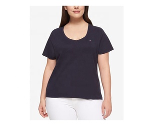 Polo décontracté pour femmes en gros, taille plus, en coton respirant, col rond, t-shirt doux avec broderie en gris chiné - Product Image 5