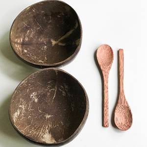 Eco Friendly Dinnerware Kitchenware Organic Raw Natural Coconut Shell Bowls And Spoon Set Pack Of Two - Product Image 3