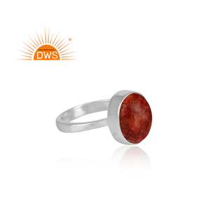 925 Sterling Fine Silver Women's <b>Dainty</b> <b>Ring</b> Jewelry Supplier Oval Shape Natural Sponge Coral Gemstone Bezel Setting <b>Ring</b> - Product Image 3