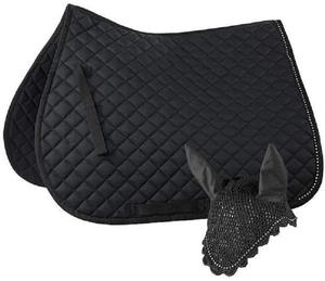 Tapis de selle anglais noir uni personnalisé, écologique, avec strass en diamant, doublure en tissu durable et confortable - Product Image 1