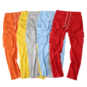 Pantalon de survêtement homme personnalisé taille haute en coton avec cordon de serrage, style cargo streetwear décontracté, coupe empilée - Product Image 1