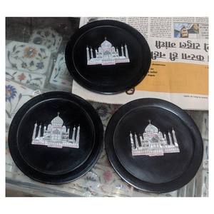 Black Marble Taj Mahal Inlay Work On Decorative Plate - Product Image 1