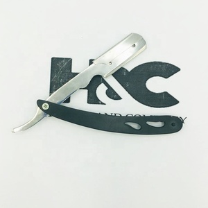 Navaja de afeitar para hombre, herramientas de barbería, cuchillas y accesorios, navaja de afeitar plegable negra antigua, navaja de afeitar recta de acero inoxidable con logo. - Product Image 1