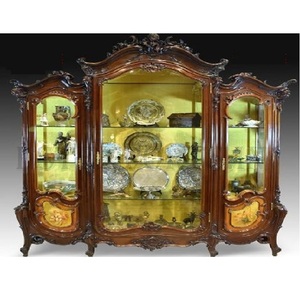 Armoire à vaisselle moderne et traditionnelle en finition noyer antique, design royal, vitrine pour salle à manger, unité de vaisselle élégante - Product Image 1