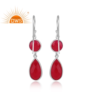 Pendiente de Plata de Ley 925 con gema de Calcedonia rosa, joyería de plata - Product Image 1