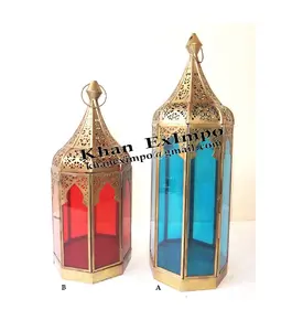 Moroccan Christmas Lantern Iron Glass Candle Holder Brass Antique Home and Festive Decorative Moroccan Lantern