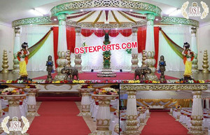 Mandap en fibre d'aspect bois pour mariage hindou, Exclusivité Royaume-Uni, Mandap en fibre pour mariage Gujarati, Mandap en fibre sculpté tendance pour mariage, Malaisie - Product Image 6