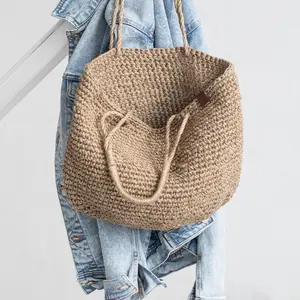 Bolso de hombro de yute de ganchillo, bolsa de mano, de compras, de Yute Natural, hecho en Vietnam