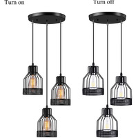 Abat-jour carré en métal noir, 3 lampes suspendues e27, style industriel