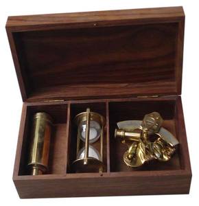 Nautical Decor and Gifts Customized Gift Box Set of Leather Mounted Telescope Round Compass and <b>Sand</b> <b>Timer</b> - Product Image 6