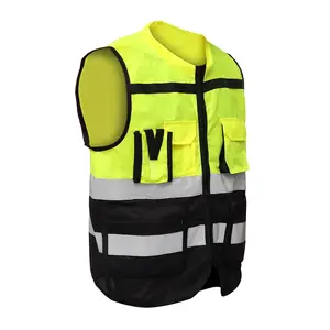 Защитный жилет, качественный защитный жилет, строительный инженер, черный светоотражающий жилет безопасности с несколькими карманами