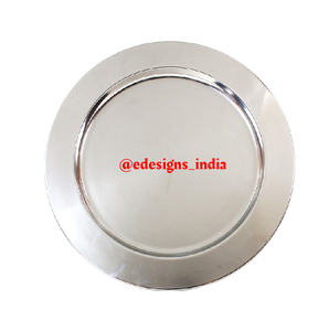 Plateau de service en acier inoxydable martelé forme arrondie assiette de chargement faite à la main indien classique abordable sous assiette - Product Image 1