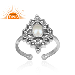 Bague antique en argent sterling avec cabochon et perle de style boho, fournisseur de bijoux oxydés, collection classique - Product Image 1