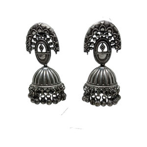 Pendientes de aro estilo indio para mujer y niña, aretes ghungro jhumka de latón y plata, al por mayor - Product Image 1