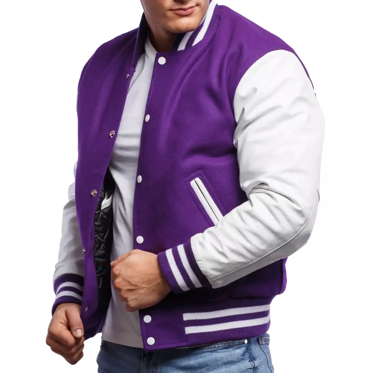 2023 Großhandel individuell neueste Designs lila langärmelig Baseball Varsity Jackette Herren Damen einfarbig Letterman Jacken