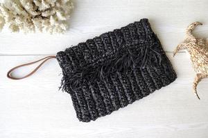 Cartera de rafia negra para mujer, Cartera de rafia negra - Product Image 4