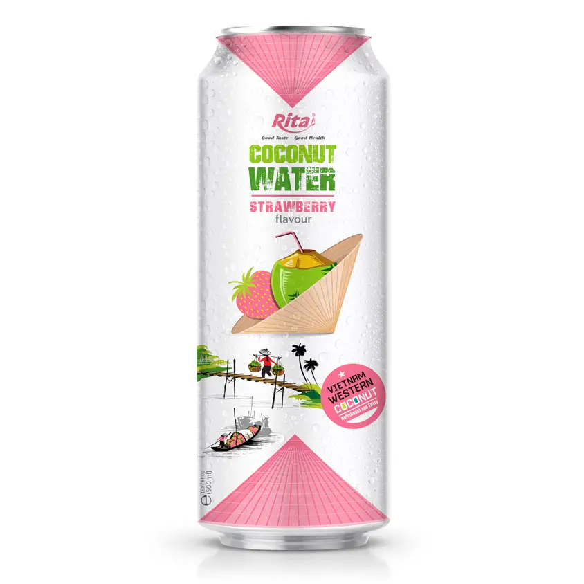 Prodotti Made In Vietnam bevanda acqua di cocco sapore di fragola rinfresca il tuo corpo miglior succo di frutta 500 Ml lattina di alluminio