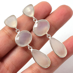<b>Long</b> Fancy Shape 18k Gold Plated White Chalcedony Gemstone <b>Earrings</b> 925 Sterling Silver Drop <b>Earrings</b> For Wholesale Suppliers - Product Image 1
