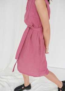 Latest design 2026 dark pink color crepe fabric o-neck without print sleeveless knee-length <b>for</b> <b>women</b> <b>linen</b> <b>dress</b> - Product Image 4