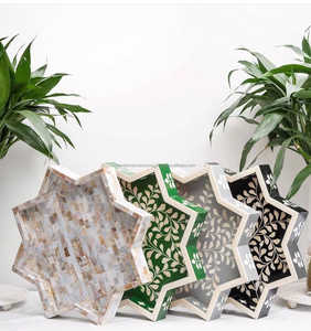 Sous-verre de plateaux de service en os incrusté de nacre en forme d'étoile le mieux conçu de CANDID Manufacturing Co avec nacre - Product Image 2